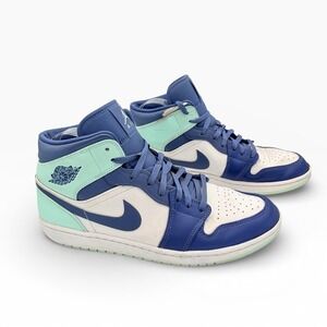 NIKE Air Jordan 1 Mid Men's 13 Retro Blue Mint White Streetwear Basketball Shoes